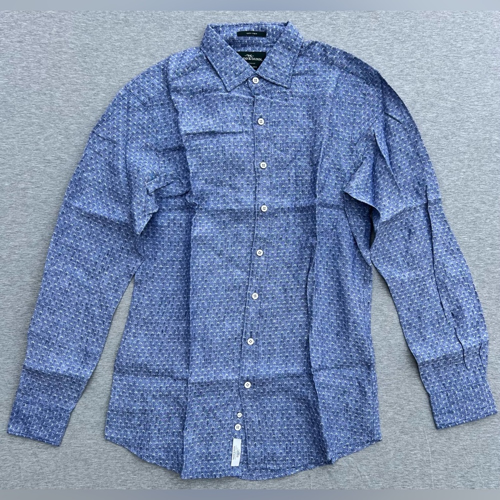 RODD & GUNN Bendrose 100% Linen Long Sleeve Sports Fit Shirt Bluestone/Blue NWT
